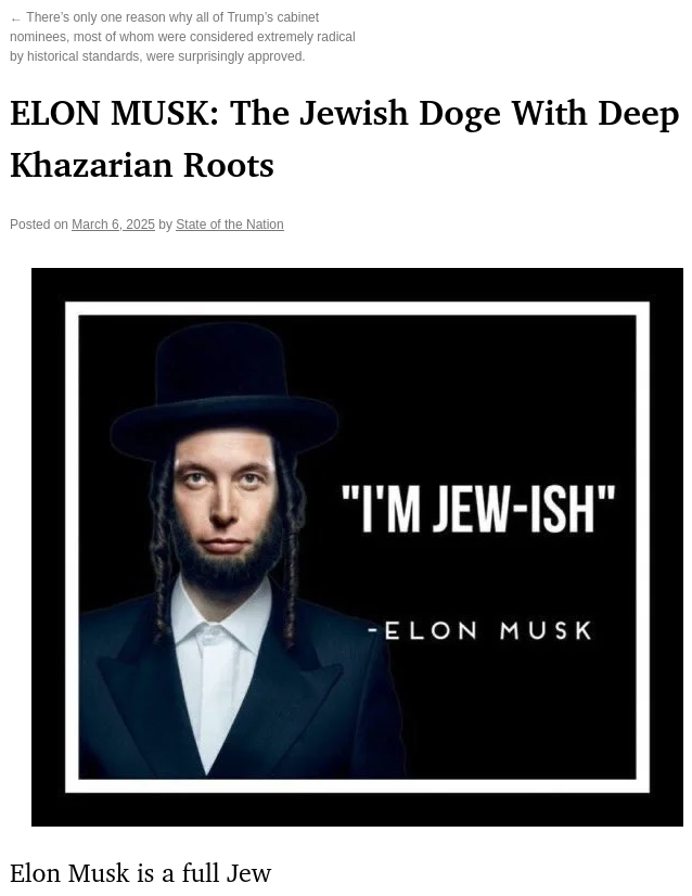 Screenshot 2025 03 07 at 07 25 52 ELON MUSK The Jewish Doge With Deep Khazarian Roots SOTN Alt